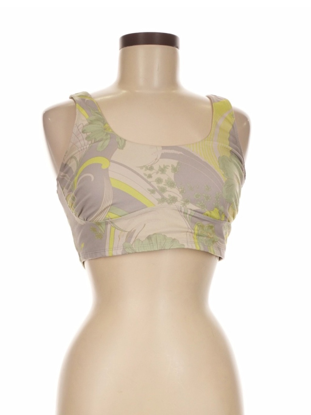 Printed Scoop Neck Sports Bra in Soft Gray and Lime